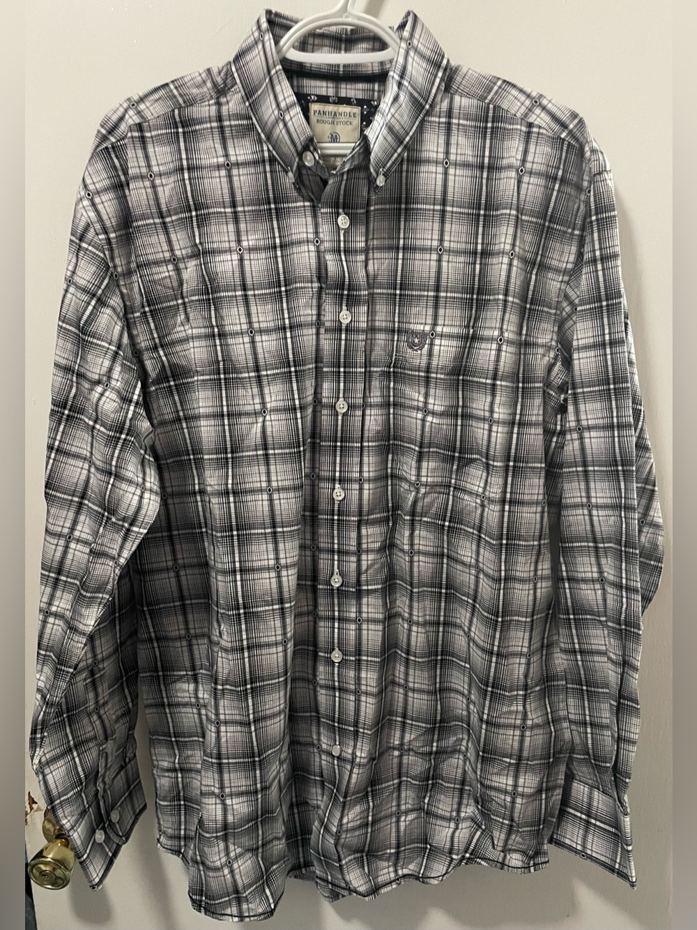 Panhandle Men's 100% Cotton Black White Plaid Button-Down Shirt Size Medium M/L